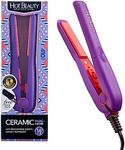 Hot Beauty Professional Ceramic Mini Flat Iron 1/2" Anti-Frizz Extreme Smooth (Violet) FREE Travel Pouch Included