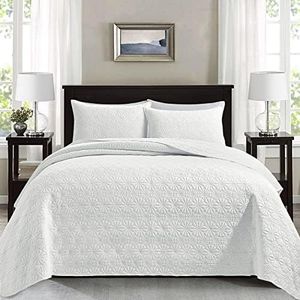 Mocaletto Luxury 2 Piece Twin Size Quilts, Elegant&Reversible Quilt Set White Bedding Set with Pillow Sham, Soft Lightweight Microfiber Bedspread, Twin Size Bedding Coverlet(White,68 * 88)