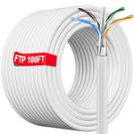 Cat 6 Shielded Ethernet Cable 100ft, FTP Cat 6 Cable Outdoor Indoor White, 23AWG, Heavy Duty, Direct Burial, Waterproof, In-Ground, UV Resietant, Cat6 Internet Patch Cable for Router Gaming Modem, CCA