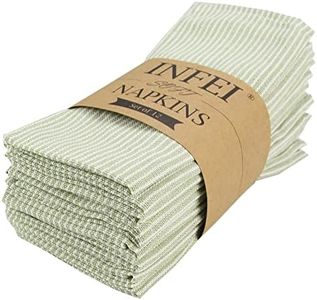 INFEI Narrow Striped Cotton Linen Blended Dinner Cloth Napkins - Set of 12 (40 x 30 cm) - for Events & Home Use (Green)