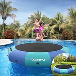 COSTWAY 10FT Inflatable Water Trampoline, Outdoor Diving Splash Padded Bouncer with Electric Inflator, Rope Ladder, Mooring Ropes & Anchor, Bounce Swim Platform for Pools Lakes Garden (Blue + Green)