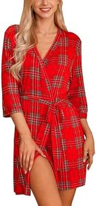 Samring Women's Lightweight Robe Soft Kimono Robes Short Bathrobe for Women Sleepwear, Red/Green Plaid, Medium