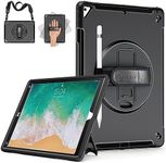 Miesherk Case for iPad Pro 12.9 2nd/1st Generation 2017/2015: Military Rugged Protective Shockproof Cover for iPad Pro 12.9 Inch - Pencil Holder - 360° Rotating Stand - Hand/Shoulder Strap - Black