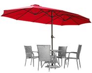 AECOJOY 4.5m Garden Umbrella Parasol, Double-Sided Patio Beach Umbrella with Crank Air Vents, Large Garden Parasol for Deck Pool Patio in Red