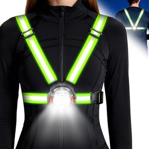 Niweya Running Lights for Runners, 500LM 1800mAh Rechargeable Running Light with 7 Modes & 45° Adjustable Beam, IPX4 Waterproof 360° Light up Gear, Reflective Vest for Night Walking/Jogging/Hiking