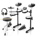 Donner DED-80 Electric Drum Kit, Electronic Drum Sets for Beginner with 4 Quiet Mesh Drum Pads, 2 Switch Pedal, 180+ Sounds, Throne, On-Ear Headphones, Sticks, and Melodics Lessons Included Black