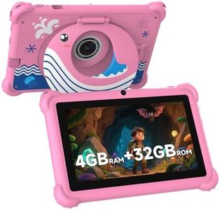 Aheadthink 7-inch Kids Tablet for Toddlers, Android 12, 4GB RAM, 32GB ROM, WiFi, Bluetooth, Safe Eye Protection IPS Screen, Parental Controls, Dual Camera, Transparent Case for Education & Gaming
