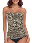 RELLECIGA Women's Leopard Ruched Bandeau Tankini Top Swimsuits Size Medium