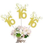 10-Pack Glitter Gold Double Sided Sweet 16 Birthday Anniversary Centerpiece Sticks, Number 16 Table Cake Topper for Sweet 16 Birthday Table Party Decorations (sweet 16)