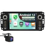 2G + 64G Vratzn Android 13 Car Radio Stereo for Jeep Wrangler JK 2007-2018 Dodge RAM 1500 2500 3500 2009-2012 with Wireless CarPlay/Android Car/GPS/HD Backup Camera/Bluetooth