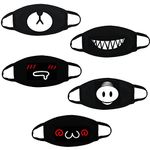 Xshelley 5 Pack Mouth Mask, Unisex Cotton Super Cute Fashion Face Mask Anti-Dust Mask Black for Boys and Girls