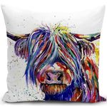 HUASHUZI Cushion Cover Highland Cow Gifts for Women Farm Decorations Throw Pillow Case Watercolour Decor Home for Livingroom Couch Sofa 18"x18"(45x45cm)