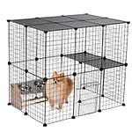 PAWZ Road Pet Playpen, Metal Yard Fence with Door, 34pcs DIY Cage House Portable Indoor with Black Resin Panels for Small Animals Puppies, Kitties, Rabbits