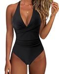 RXRXCOCO Women Cross Push Up Tummy Control One Piece Halter High Waisted Swimming Costume Swimsuits Swimwear