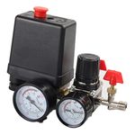 ORAZIO Air Compressor Pressure Control Switch 1/4" 220V 4 Port Manifold Safety Valve Control Regulator with Double Pressure Gauges Pneumatic Tool Accessory 214125