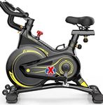FXB Exercise Bike Gym Home Workout Fitness Bicycle Spinning Bike Effective Training Indoor Cycling- spin bike - Cardio Workout Adjustable Resistance Upright Machine 12kg flywheel screen (Black)