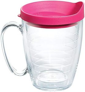 Tervis Clear & Colorful Lidded Made in USA Double Walled Insulated Tumbler Travel Cup Keeps Drinks Cold & Hot, 16oz Mug, Fuchsia Lid