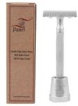 Pearl Shaving Double Edge Open Comb Safety Razor (SS-04) With Stand - Best Shaving Razor for Men | Classic & Traditional shaving Kit for Men | Premium blade razors for Rakhi Gift Option