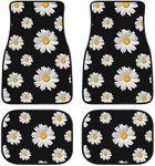 Daisy Car Floor Mats Set of 4,Daisy Print Flowers Design Black Vehicle Front Rear Carpets Mats Floral Decor Car Floor Carpets Rugs Non-Slip Auto Car Accessories Universal Fit for Car SUV Van Truck