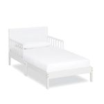 Dream On Me Brookside Toddler Bed In Steel White, Greenguard Gold Certified, JPMA Certified, Low To Floor Design, Non-Toxic Finish, Safety Rails, Made Of Pinewood