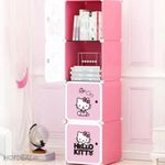 KRISHYAM 4 Box Collapsible Plastic Cupboard for Storage, Plastic Soft Sheet Wardrobe Cabinet for Storage, Almirah for Clothes Storage Cabinet Storage Rack, Plastic Storage Cabinet (Hello Kitty Print)