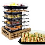 Sandwich Platter Trays with Lids - 10 Pack - Reusable Buffet Trays with Lids & Allergy Content Customizable Labels, Catering Trays with Lids for Sandwich Trays and Sushi Platters (34cm x 25cm x 7.5cm)