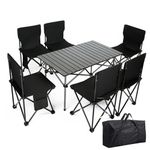 Vaian Multi Piece Set of Outdoor,Terrace Folding Dining Tables and Multiple Folding Chairs, Suitable for Courtyards, Gardens, Porch, and Poolsides (Black 6 Chairs+1 Table)