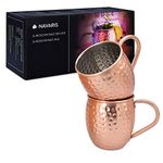 Navaris 2x Moscow Mule Copper Mugs - 500ml / 16.9oz Set of 2 Copper Plated Stainless Steel Cups with Large Handle for Ice Cold Drinks, Beer, Cocktails