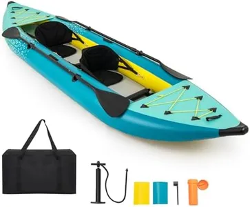 GYMAX Inflatable Kayak, 12.5Ft 507lbs Tandem Kayak with 2 Aluminum Paddles, 2 Padded Seats, 2 Fins, Hand Pump, Carry Bag & Repair Kit, 2 Person Fishing Touring Kayak for Adults Youth (Green)