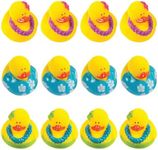Fun Express Beach Hawaiian Mini Party Pack - 12 Mini Beach-Theme Party Pack with Hawaiian-Style Rubber Ducks Dressed in Tropical Attire - Luau Pool Party Favor Set for Kids
