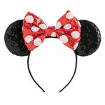 CHuangQi Mouse Ears Headband Shiny Bow, Double-sided Sequins Glitter Hair Band for Birthday Party Celebration & Event (XC28)