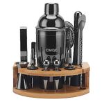 12-Piece Bartending Kit, Bar Bartender Tools with Stylish Bamboo Stand, for Home and Pub Martini Cocktail DIY Drink Shaker Bartender Kit Stainless Steel (25Oz) -Black