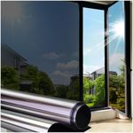 Coavas Window Films for Privacy One Way Window Film, Reflective Mirror Window Film for Sun Blocking, UV Heat Control No Glue Static Cling Window Tint Film Home 17.5x78.7in, 44.5x200cm, Silver Black
