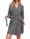 Ekouaer Robes for Womens Causal Waffle Knit Loungewear Robes with Pockets