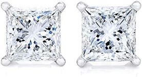 AGS Certified 1.00 Cttw Princess-Cut Square Diamond 4-Prong Solitaire Stud Earrings in 14K White Gold (J-K Color, I1-I2 Clarity)