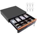 Tera Auto Open Cash Register (with 5 Keys) Till Drawer Box 4 Bill 8 Coin Cash Drawer Tray for POS System, Removable Coin Compartment 12V RJ12 Key-Lock, Media Slot for Shops Businesses, 405R