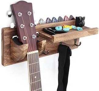 Bikoney Wall Mount Guitar Hanger Shelf with Pick Holder and 3 Hooks - Carbonized Black Guitar Holder for Acoustic, Electric, Bass, Ukulele [U.S. Patent]