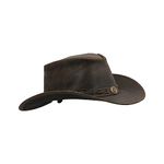 WALKER AND HAWKES - Brown Premium Cowhide Leather Cowboy Hat with String Outback Antique Hat Outdoor Sun Protect Unisex - Dark Brown - Large (59cm)