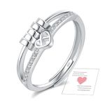 Fidget Rings for Women-Sterling Silver Ring,Fidget Ring-Silver Rings for Women,Fidget Rings for Women-Adjustable Heart Rings Women Spinner Beads Rings Gift for Daughter Her