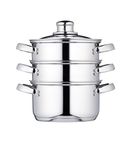 KitchenCraft 3 Food Steamer Pan/Stock Pot, Food Steamer 3 tier, Induction Safe, Stainless Steel, in Gift Box, 16 cm (6''), Silver