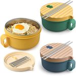 3 Pack Microwave Ramen Bowl Set, Large Noodle Bowl with Lid & Chopsticks, Instant Ramen Bowl Stainless Steel Liner for Office College Dorm Room, Dishwasher Safe, BPA Free(1200ml, Mixed Color)