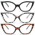 MMOWW 3 Pack Reading Glasses Cat-Eye Readers Frame for Women, Fashion Blue Light Blocking Glasses with Spring Hinges +2.0