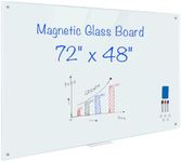 Magnetic Glass Whiteboard 6'x4', 72"x48" Glass Dry Erase Board for Wall Mounted, Large Commercial Board Frameless for Office, Classroom & Home