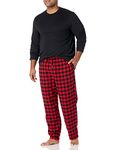 Amazon Essentials Men's Flannel Pajama Set (Available in Big & Tall), Black Red Buffalo Plaid, Medium