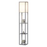 PULUOMIS Floor Lamp with Shelves, 3 Layers Wooden Shelf Standing Light, Modern Reading Lamp for Bedroom, Living Room, Office, Home Decoration (Size:26x 26x 160 cm) (Without Bulb)-Grey