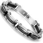 Urban Jewelry Industrial Greek Pattern 316L Stainless Steel Link Cuff Bracelet for Men (Black, Silver)