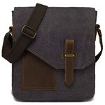 Messenger Bag for Men,VASCHY Vintage Shoulder Bag Small Canvas Leather Lightweight Crossbody Bag Light Gray