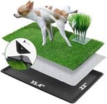Dog Grass Pad with Tray, Artificial Grass Patch with Plants Pee Post for Dogs Potty, Washable Puppy Pee Pad Dog Turf, Indoor/Outdoor Full Potty System for Dogs to Pee on Balcony Patio (35.4" x 22")
