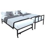 Milliard Single Bed Frame with Fold Up Trundle Set, Metal Bed Frame with Optional Under Bed Storage - Single to Double Conversion, Black Slatted Frame