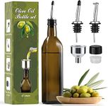 AOZITA 17oz Glass Olive Oil Dispenser Bottle - 500ml Oil & Vinegar Cruet with Pourers and Funnel - Olive Oil Carafe Decanter for Kitchen, Brown